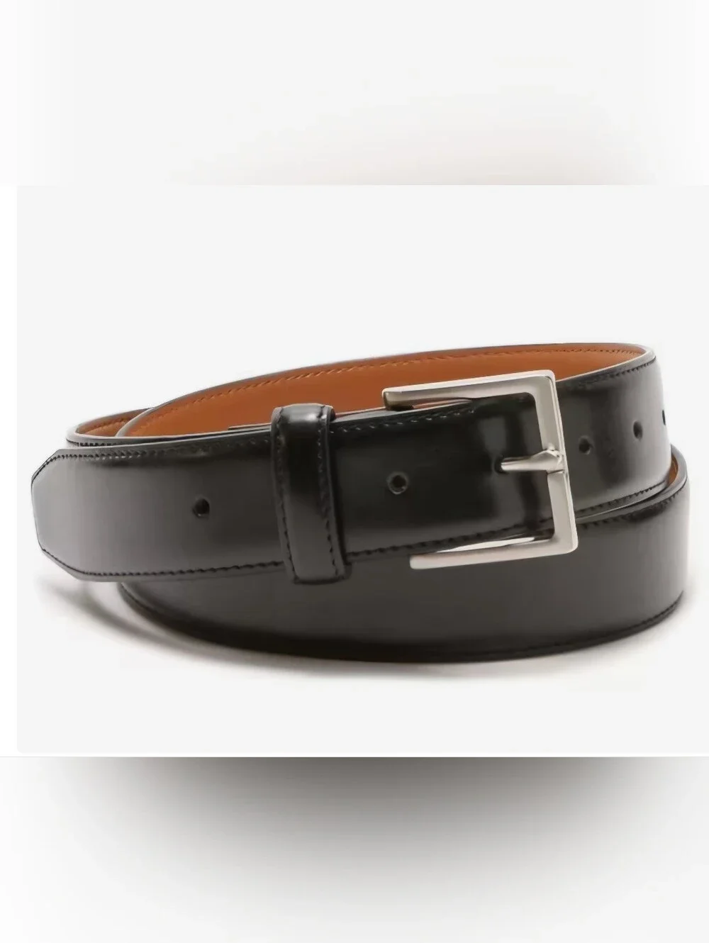 NWOT Vince Camuto Edge Stitched Men's Black Leather Belt with Silver Buckle 34